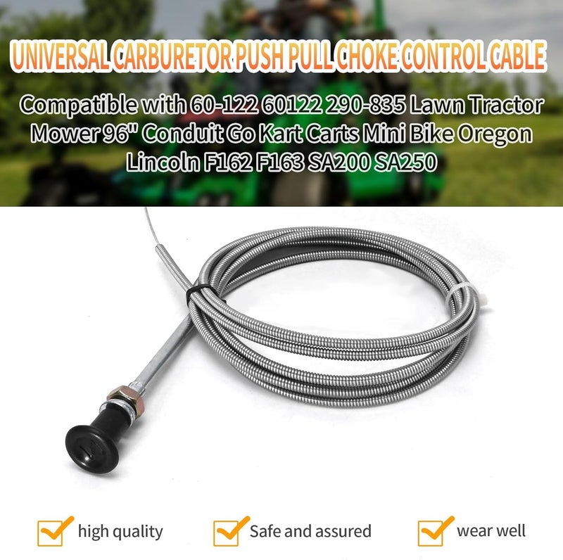 SYOWADA 60-122 Push Pull Choke Cable Replacement for Lincoln F162 F163 SA200 SA250, Universal Carburetor Push Pull Choke Control Cable for 290-835 290835 Lawn Tractor Mower 96" Conduit Go Kart Carts - Image 4